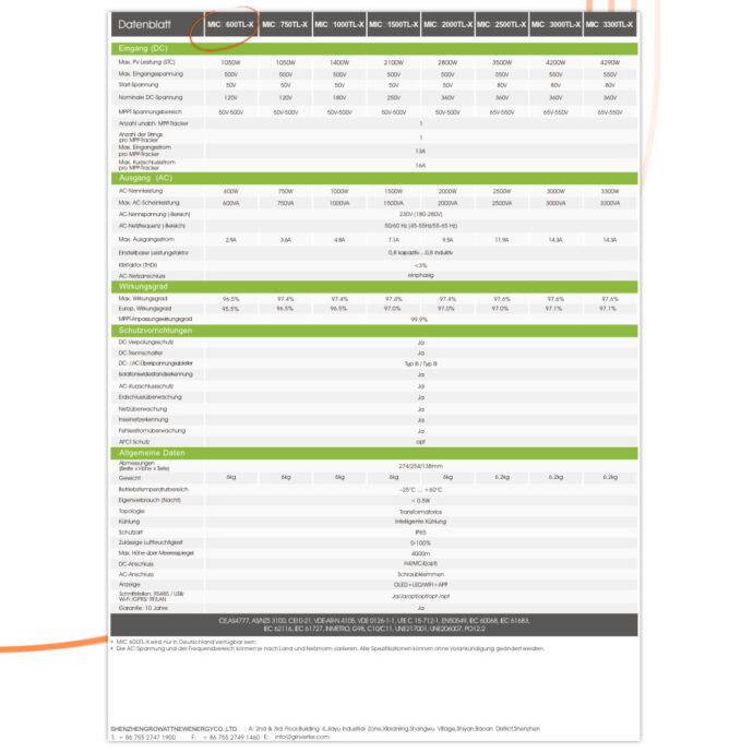 Growatt MIC 600TL-X-datasheet