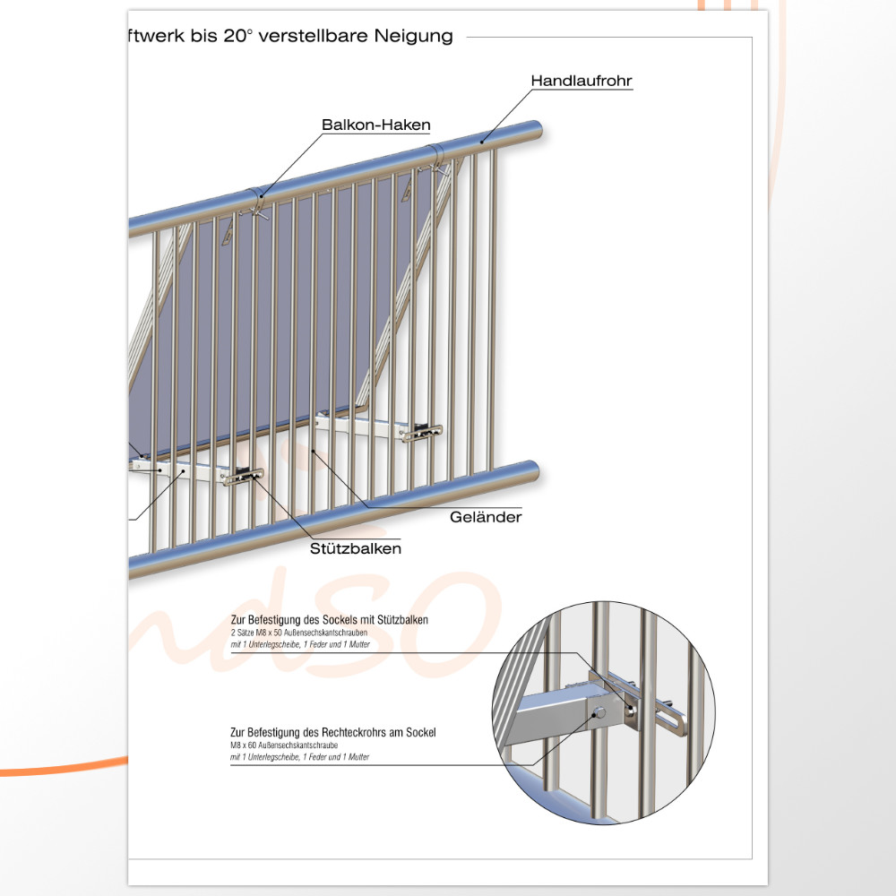 Balkonhalterung bis 20° verstellbare Neigung für 4 Module