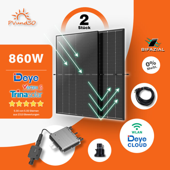860W Bifaziales Balkonkraftwerk mit Deye M80 Microwechselrichter – Bild 1