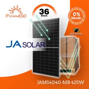36 x Solarmodule JASolar JAM54D40-MB 425W Black Frame bifazial – Bild 1