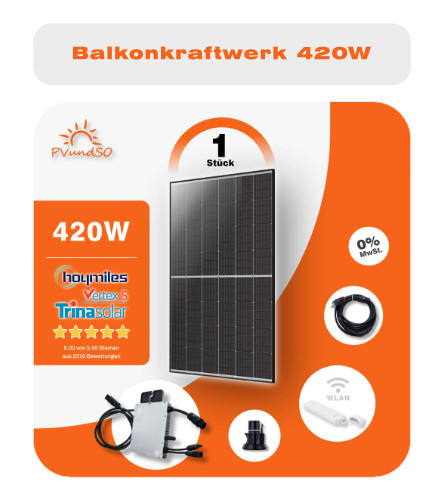 Balkonkraftwerk mit 420W und einem Solarmodul für geringen Strombedarf oder wenig Platz 