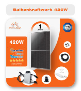 Balkonkraftwerk mit 420W und einem Solarmodul für geringen Strombedarf oder wenig Platz 