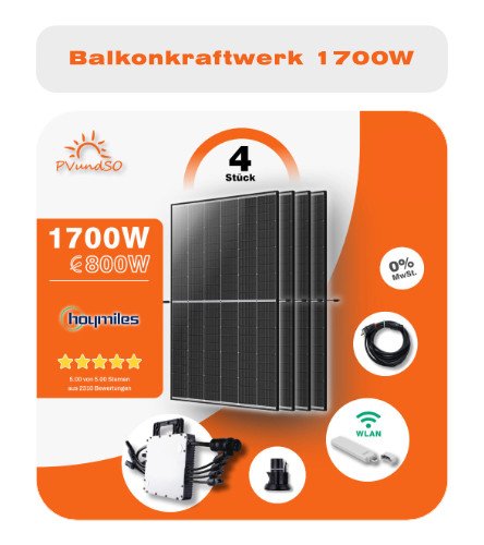 1700W Balkonkraftwerk mit 4 Modulen - für den großen Haushalt mit erhöhtem Strombedarf