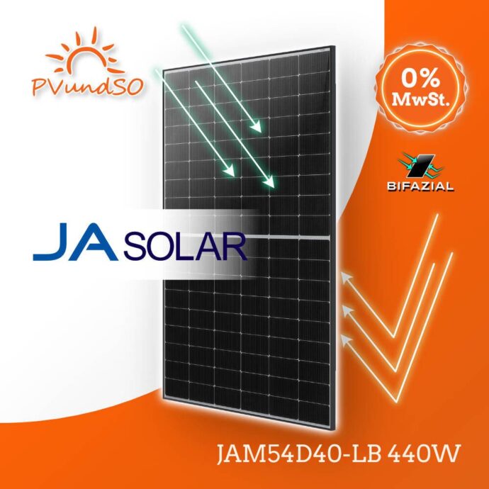 Solarmodul JASolar JAM54D40-LB 440W Black Frame bifazial – Bild 1