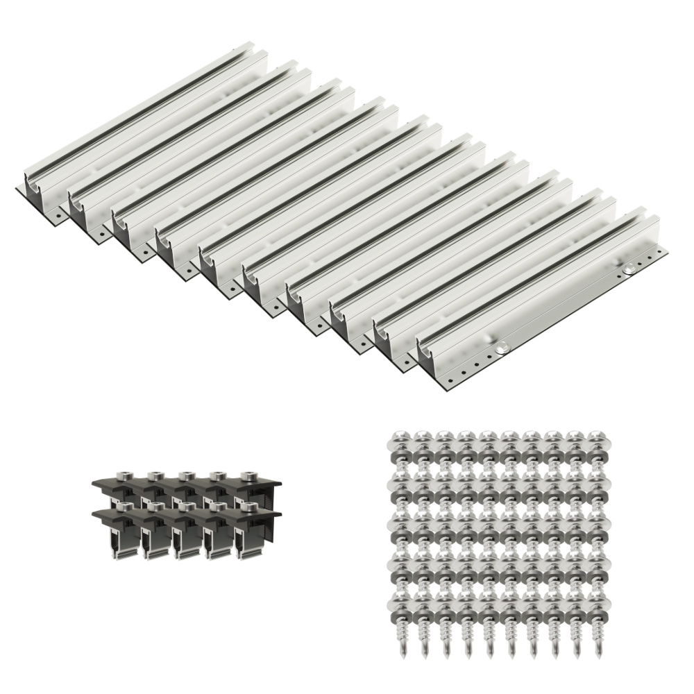 trapezblechdach montageset für 4 module Schraegdach Befestigung Fuer Daecher Mit Trapez Wellenprofil Fuer 4 Module Titelbild