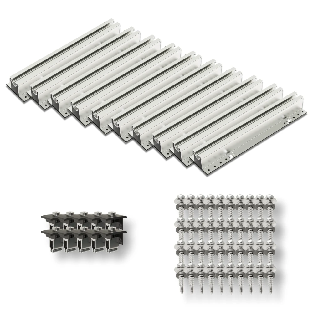 trapezblechdach montageset für 4 module Schraegdach Befestigung Fuer Daecher Mit Trapez Wellenprofil Fuer 4 Module Titelbild