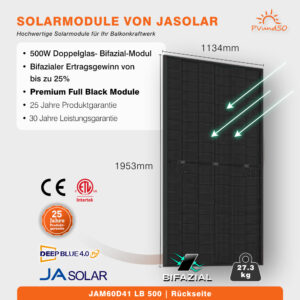 Solarmodul 500W Full Black bifazial - JASolar JAM60D41-LB – Bild 4