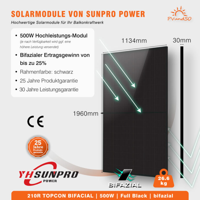 Solarmodule 37x 500W Full Black bifazial - SUNPRO POWER 210R TOPCON BIFACIAL 500W – Bild 4