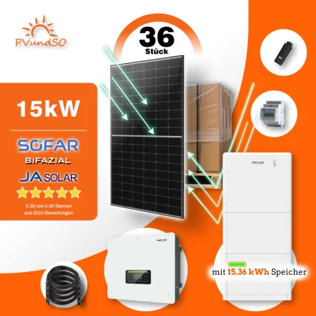 15000w Pvanlage Mit Batteriespeicher Sofar Hybridwechselrichter Jasolar Solarmodule Bifazial 15000 5d634533