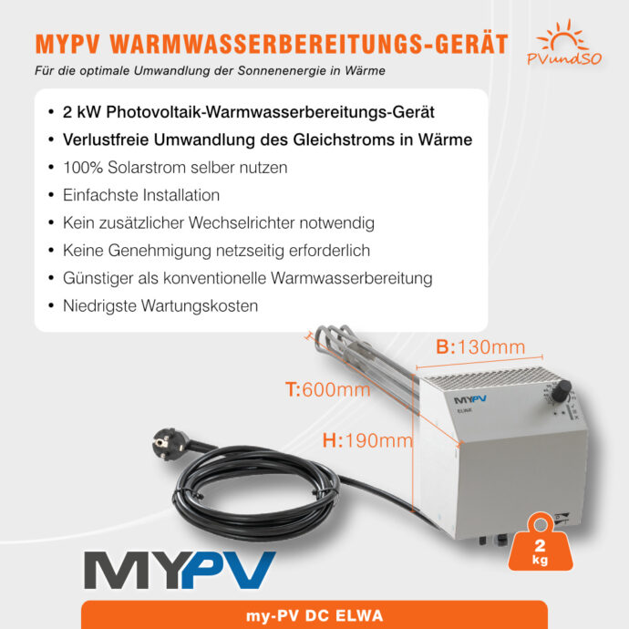 My Pv Dc Elwa Elektrischer Stufenloser Heizstab 2 Kw Warmwasser Vorteile