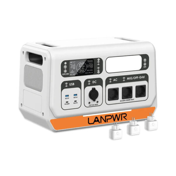 lanpwr 2400 pro balkon solarsystem, 2200 w, 2040 wh, kraftwerk mit on grid wechselrichter, 3 ac ausgänge Lanpwr 2400 Pro Balkon Solarsystem Produktgaleriebild 003